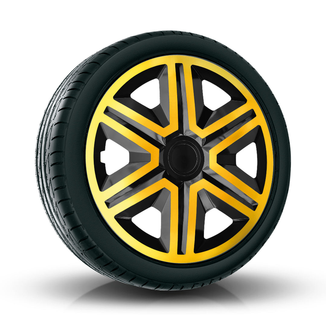 NRM ACTION Doublecolor Radzierblenden für 15" Stahlfelgen Zweifarbige Radkappen Satz 4er Set Auto KFZ Fahrzeug Geeignet ür die meisten Marken und Felgen ABS-Kunststoff Gold/Schwarz