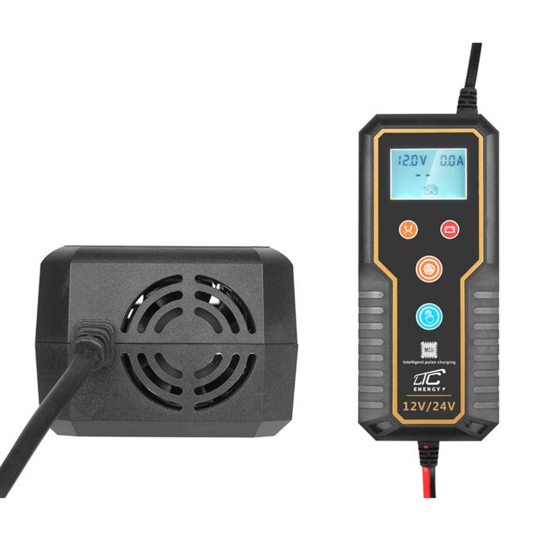 Autobatterieladegerät 12V/24V mit Mikroprozessorsteuerung für 15A geeignet für verschiedenste Batterietypen von 2Ah bis 150Ah