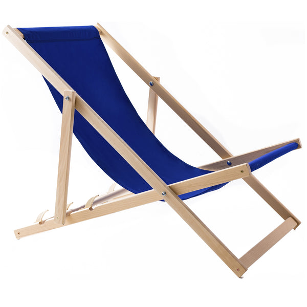Woodok Liegestuhl aus Buchholz Strandstuhl Sonnenliege Gartenliege für Strand, Garten, Balkon und Terrasse Liege Klappbar bis 120kg (Blau)