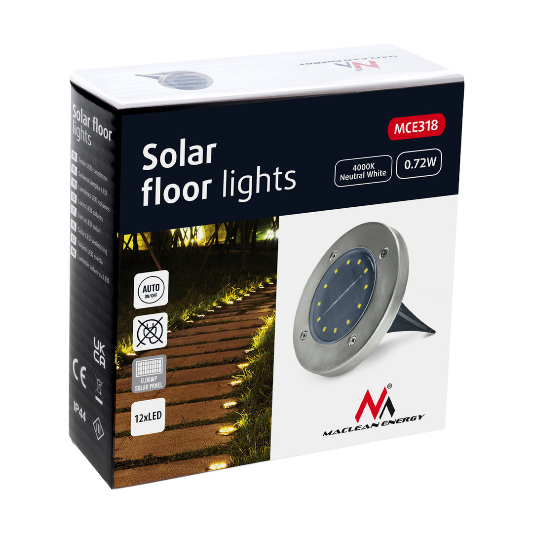 Maclean MCE318 LED Solar Bodenleuchten mit Erdspieß 12 LED SMD Neutralweiß 4000K 0,7W Solarlampe für Außen Wegeleuchte Gartenleuchten IP44 (6x Stück)