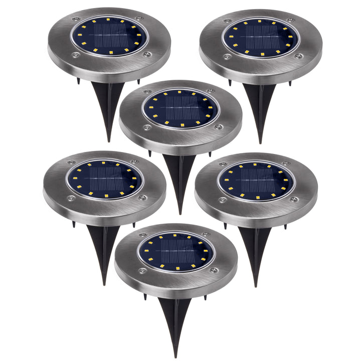 Maclean MCE318 LED Solar Bodenleuchten mit Erdspieß 12 LED SMD Neutralweiß 4000K 0,7W Solarlampe für Außen Wegeleuchte Gartenleuchten IP44 (6x Stück)