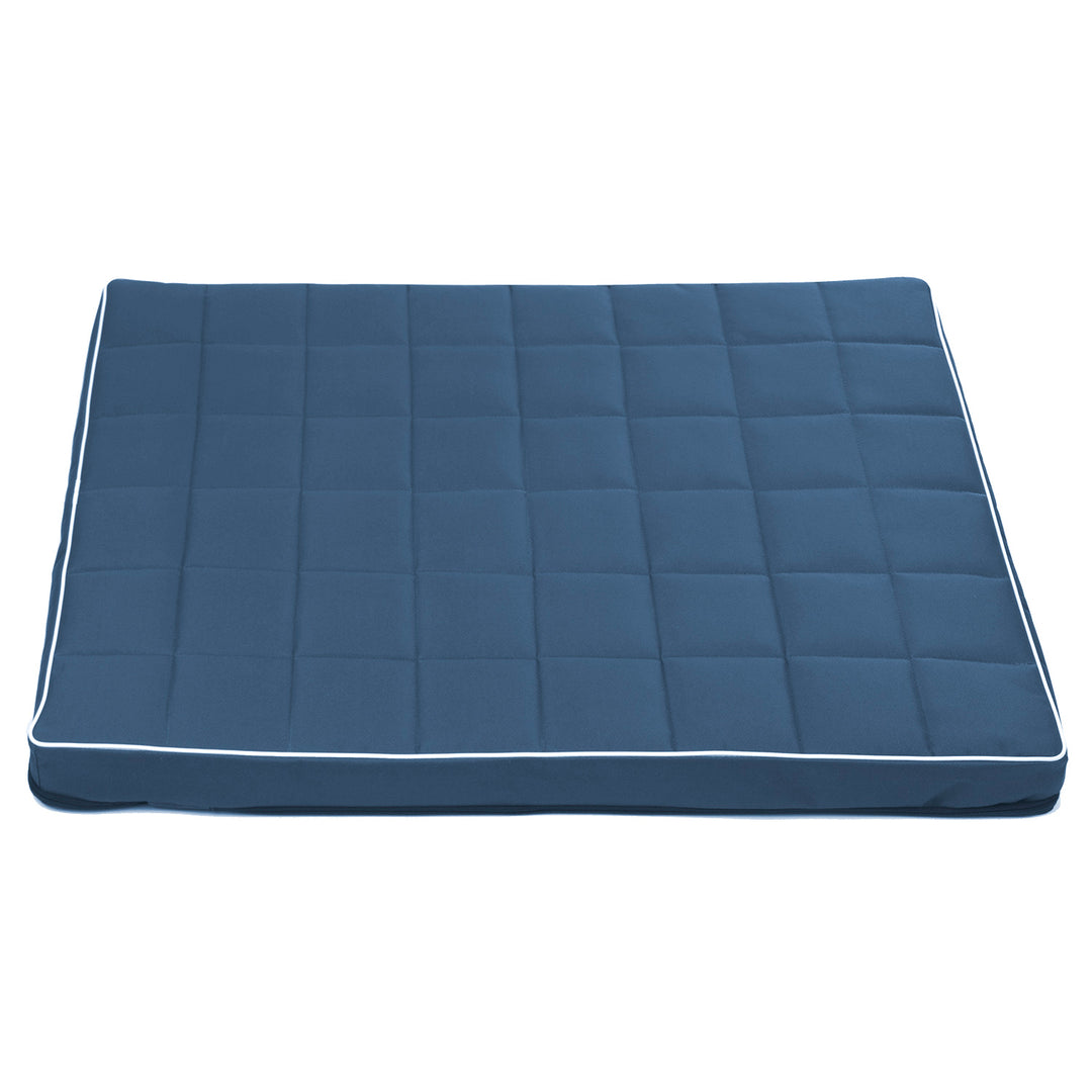 Vigo Checked Hunde-Katzen-Matratzenbett 80 x 60 x 5 cm in blau mit weißer Zierleiste