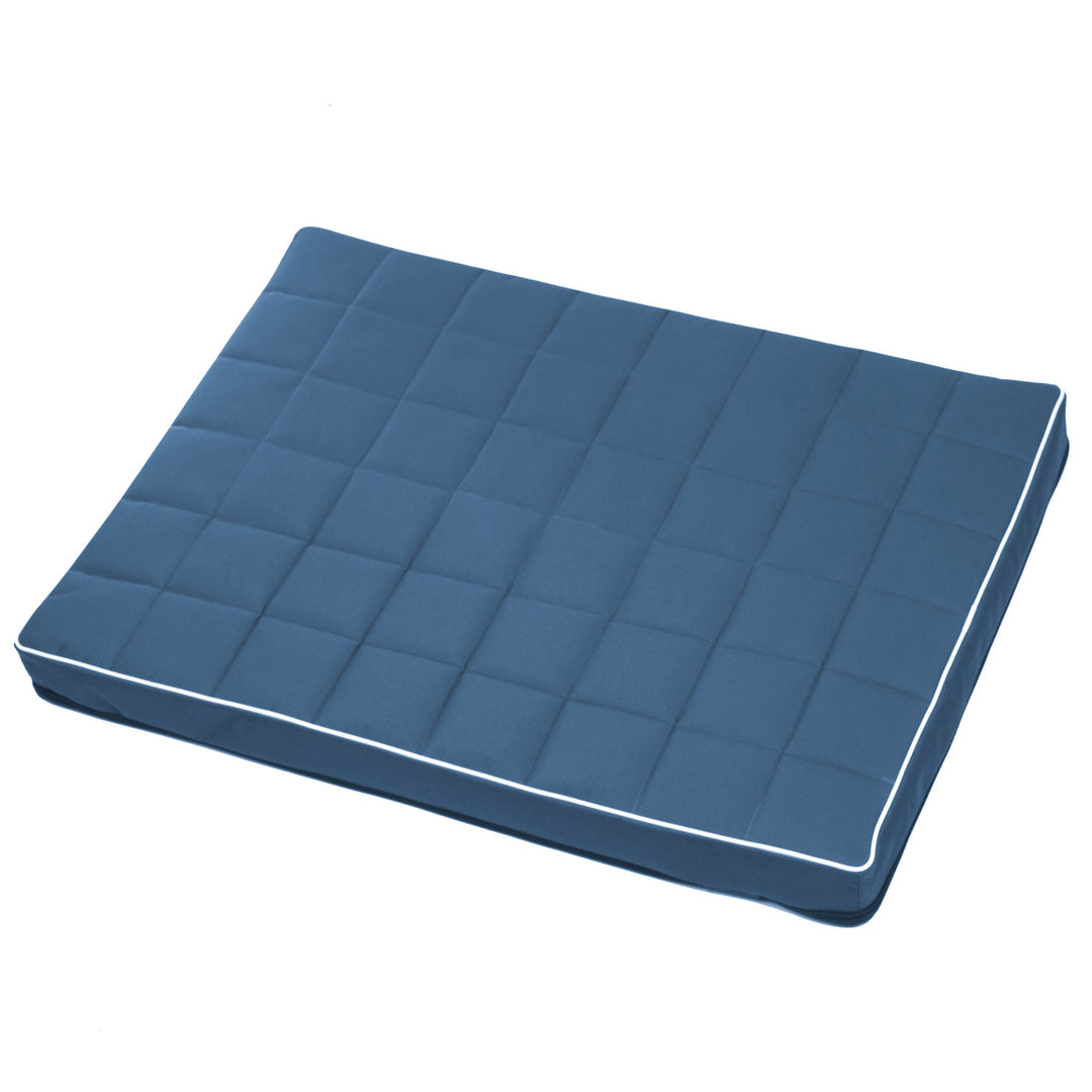 Vigo Checked Hunde-Katzen-Matratzenbett 80 x 60 x 5 cm in blau mit weißer Zierleiste