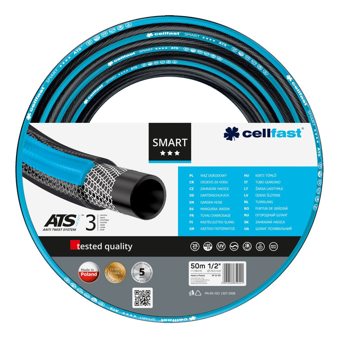 Cellfast Garten-Set, 1/2'' Smart ATS Schlauch 50 m, 1/2'' Aluplus Wagen 60 m