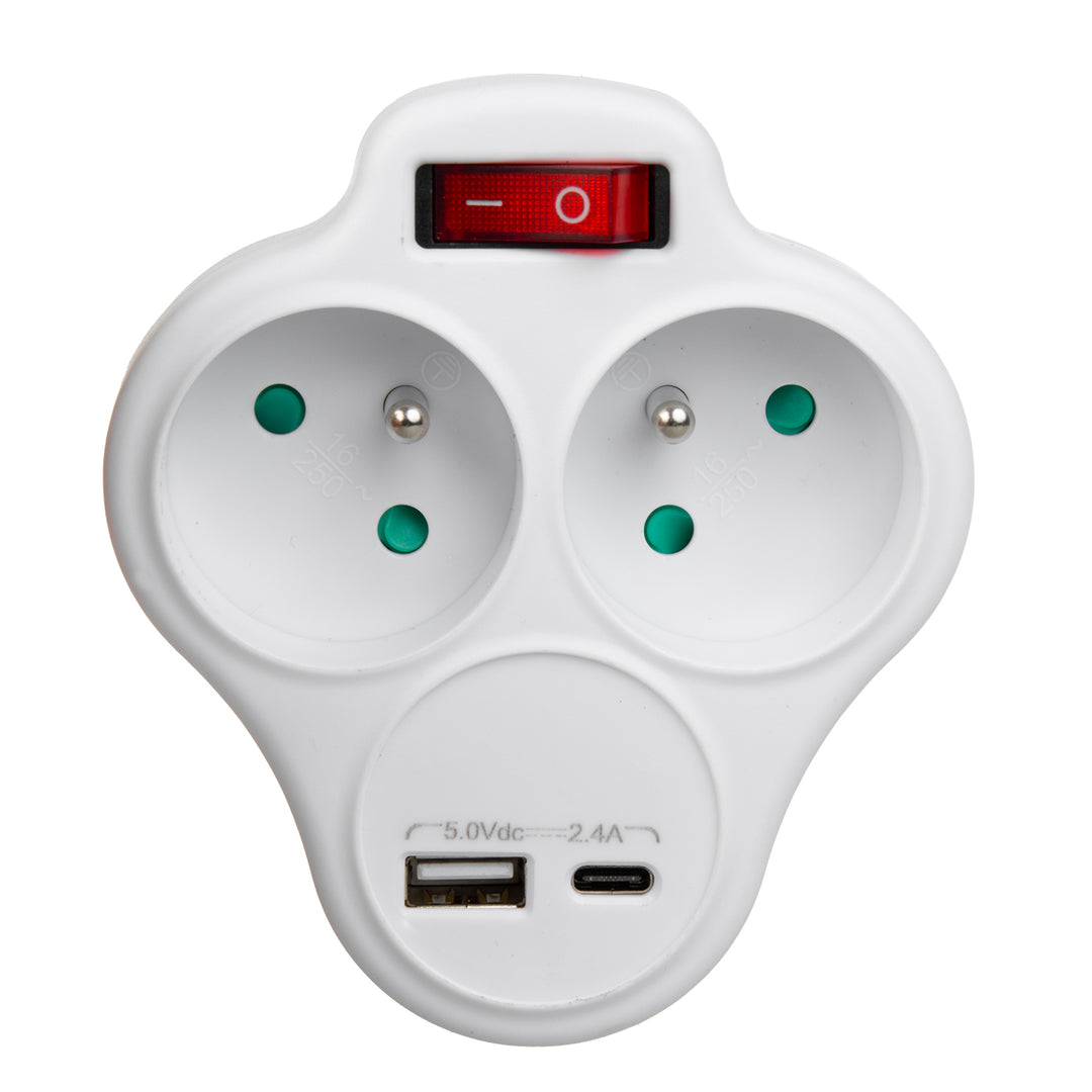 Maclean-Steckdosenleiste, Verteiler mit 2 Steckdosen und USB A/C 2,4 A, Typ E, 2×16 A, MCE336 E