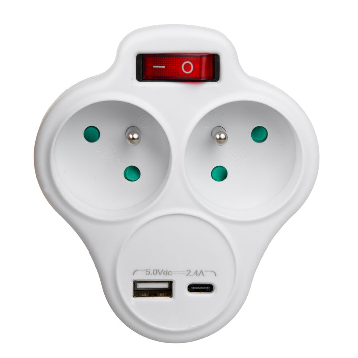Maclean-Steckdosenleiste, Verteiler mit 2 Steckdosen und USB A/C 2,4 A, Typ E, 2×16 A, MCE336 E