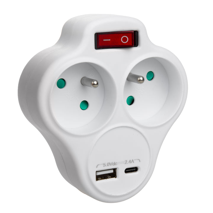 Maclean-Steckdosenleiste, Verteiler mit 2 Steckdosen und USB A/C 2,4 A, Typ E, 2×16 A, MCE336 E