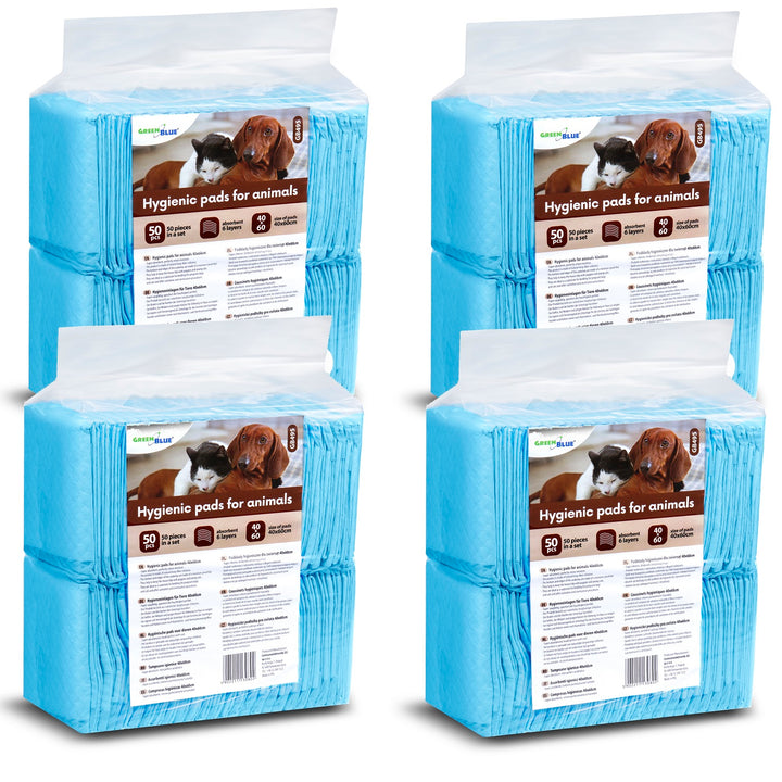 GB495 Trainingsunterlagen Set Trainingspads für Hunde und Welpen 60x40cm Hygieneunterlage Welpenunterlage Einwegpad 6-lagig  200 Stück