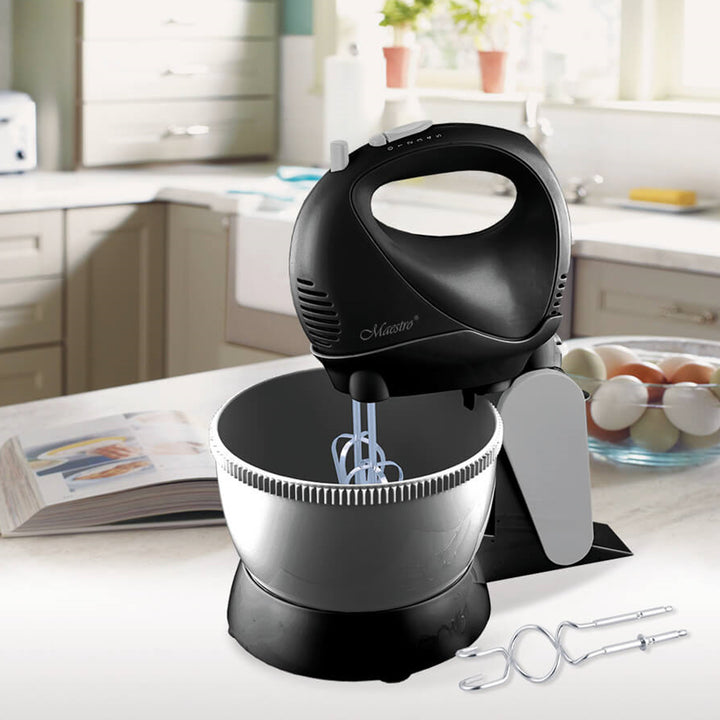 Mixer mit Rotierender Schüssel, Leistung: 600 W, 5 Geschwindigkeitsstufen, „Turbo“-Funktion, Fassungsvermögen von 3L (Schwarz)