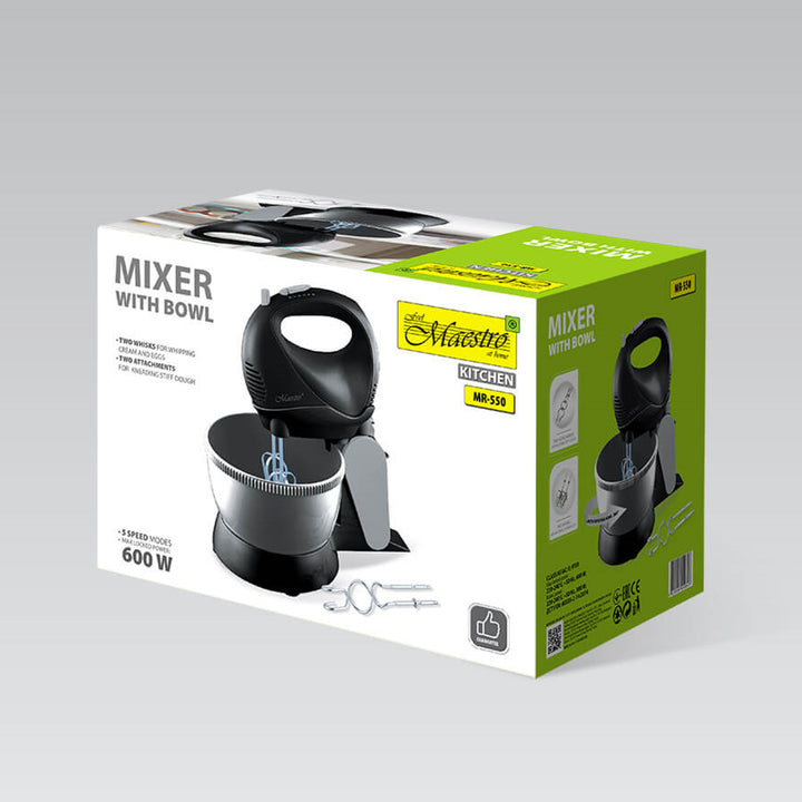 Mixer mit Rotierender Schüssel, Leistung: 600 W, 5 Geschwindigkeitsstufen, „Turbo“-Funktion, Fassungsvermögen von 3L (Schwarz)