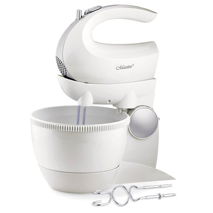 Mixer mit Rotierender Schüssel, Leistung: 600 W, 5 Geschwindigkeitsstufen, „Turbo“-Funktion, Fassungsvermögen von 3L (Weiß)