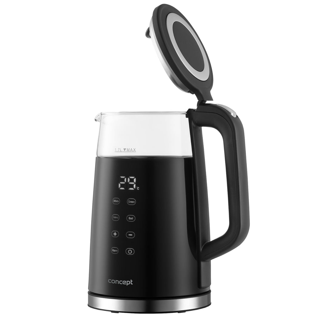 Concept RK4100 Glas-Wasserkocher mit Temperaturregelung 1,7L, 1850-2200 W, Warmhaltefunktion, LCD Display, Cool Touch Oberfläche, Schwarz