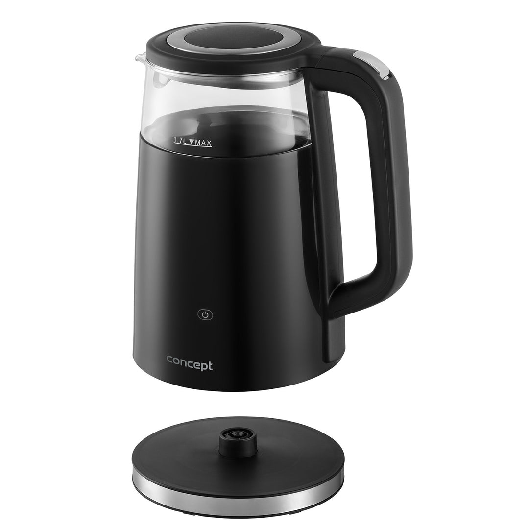 Concept RK4100 Glas-Wasserkocher mit Temperaturregelung 1,7L, 1850-2200 W, Warmhaltefunktion, LCD Display, Cool Touch Oberfläche, Schwarz