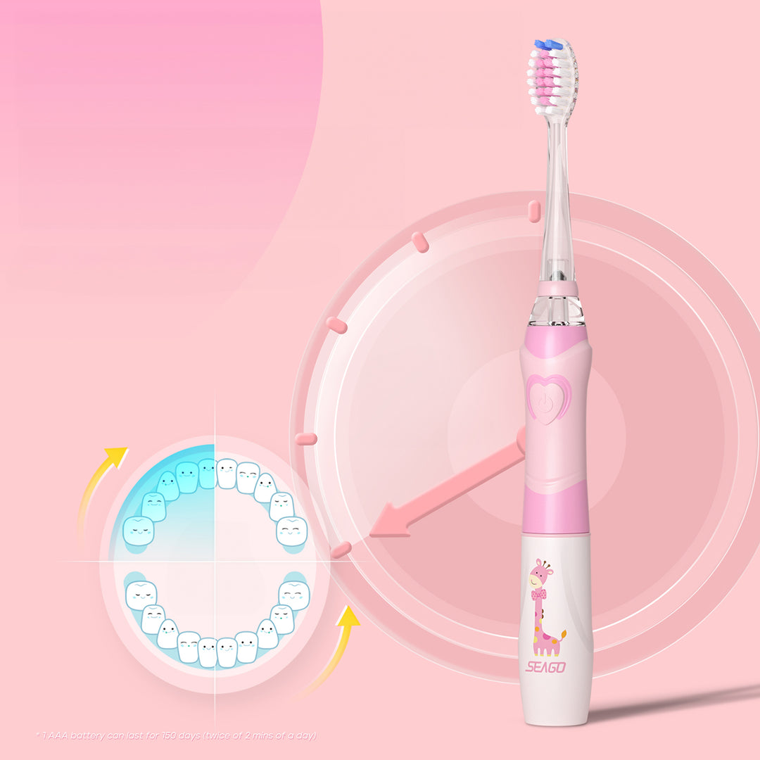 SEAGO Kinder-Schallzahnbürste, rosa, 1xAA 1,5V (nicht enthalten), 3 Aufsätze, SG-977 Pink