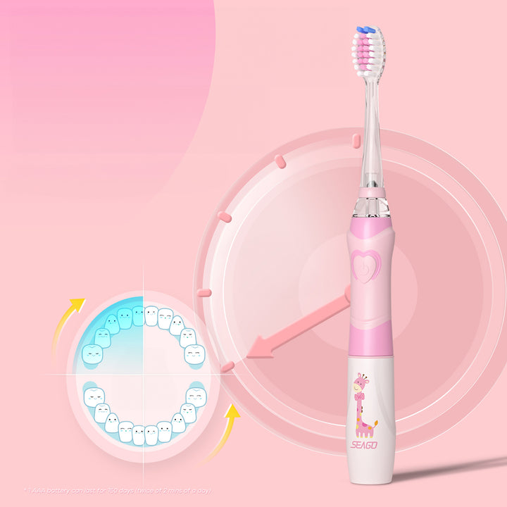 SEAGO Kinder-Schallzahnbürste, rosa, 1xAA 1,5V (nicht enthalten), 3 Aufsätze, SG-977 Pink