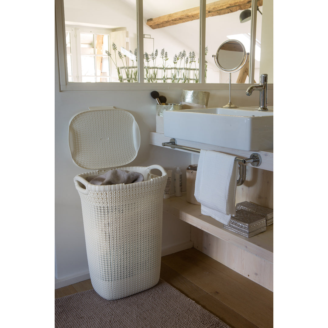Curver Wäschekorb, durchbrochenes Design, 2 Griffe, 57l, creme, Strick