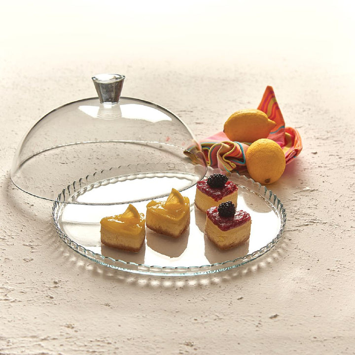 Pasabahce Tortenplatte mit Haube, Glasplatte  mit Glasschirm, 32 cm